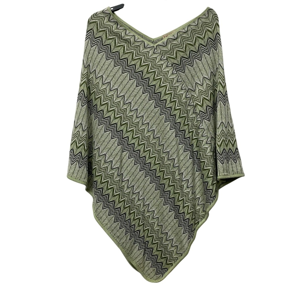 Art & Soul Green Zig Zag Women's Cape Top Size L / XL Multicolor Poncho